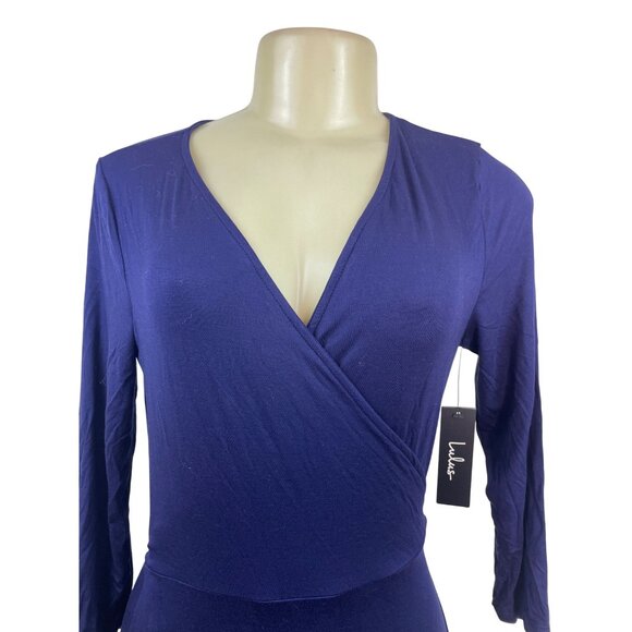 Lulus Womens Navy Wrap Maxi Dress With Tie Waist & V-Neckline Size L - New - Picture 4 of 10